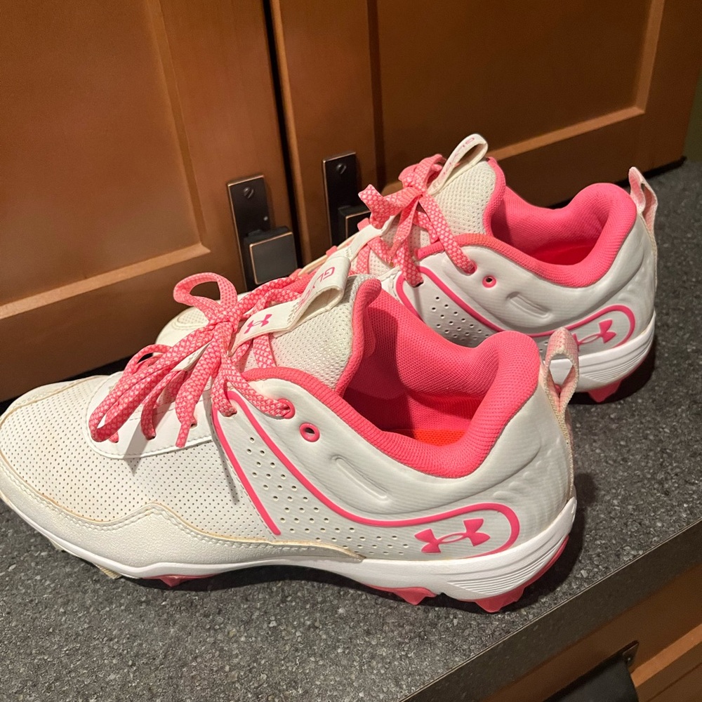 Under Armour White and Pink Athletic Cleats